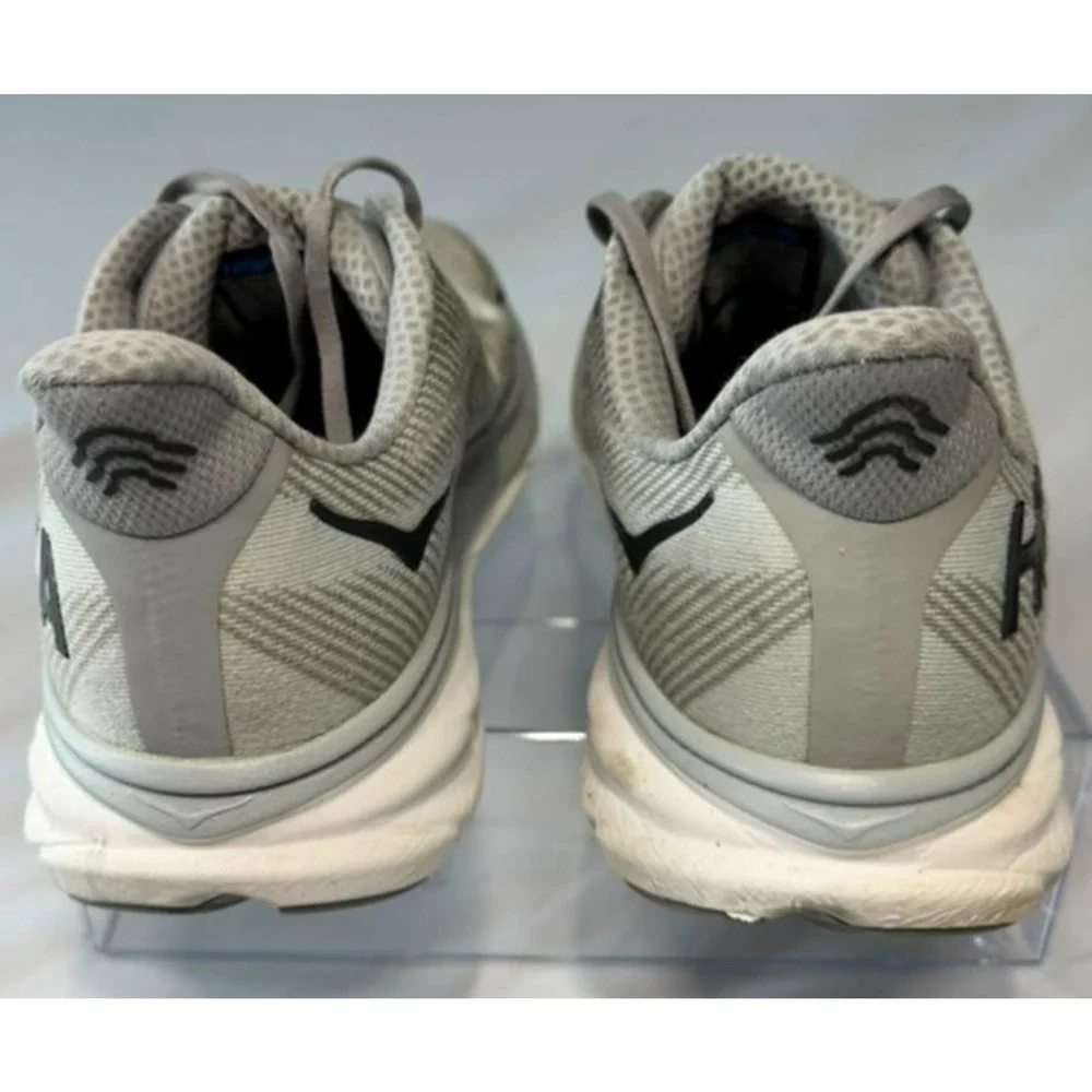 HOKA ONE ONE Clifton 9 Men's Size 12.5 D Running Shoes - Grey / White Pre-Owned